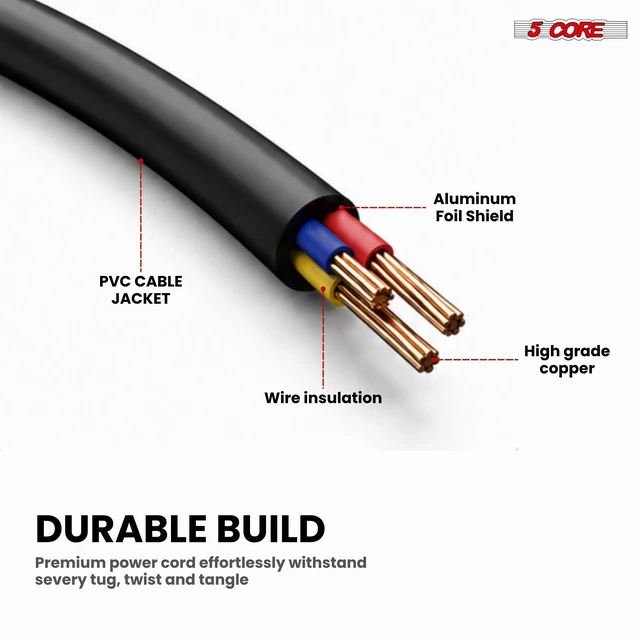 Alt view image 7 of 7 - 5 Core Power Cord C5 Replacement AC Cable 3 Prong for Laptop Charger Projector