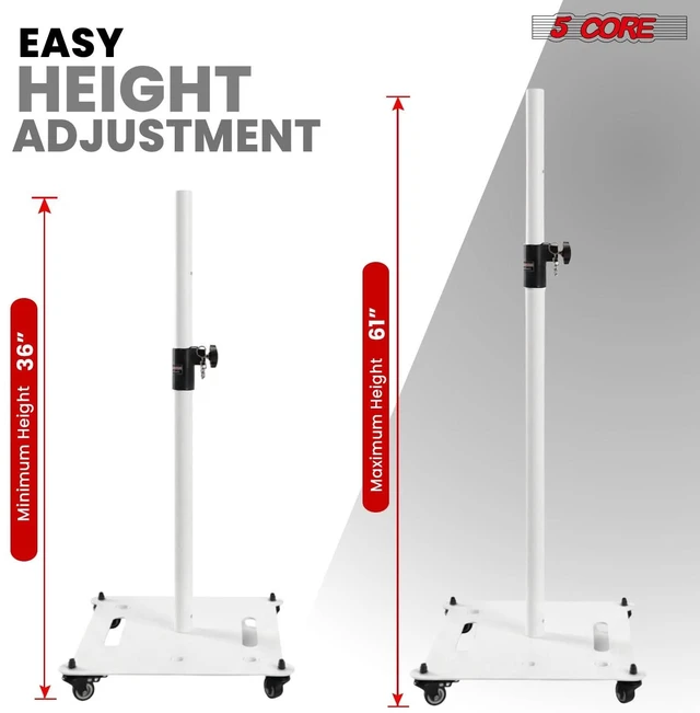 Alt view image 2 of 7 - 5 Core Speaker Stand Square Base with Wheels Adjustable PA DJ Speakers Holder