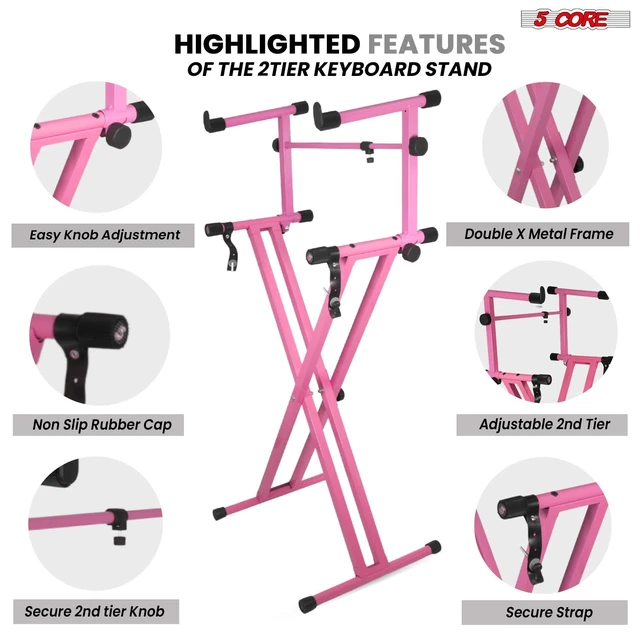 Alt view image 6 of 7 - 5 Core Keyboard Stand with 2 Tier Adapter Combo Adjustable X Style Digital Piano