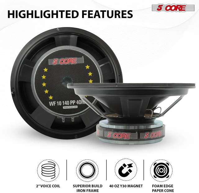 Alt view image 6 of 7 - 5 Core Car Subwoofer 10" 3000W Replacement 4 Ohm Pro Audio Deep Bass Sub Woofer