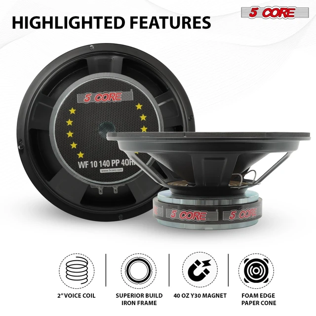 Alt view image 6 of 6 - 5 Core Car Subwoofer 2Pc 10" 3000W Replacement 4 Ohm Pro Audio Bass Sub Woofer
