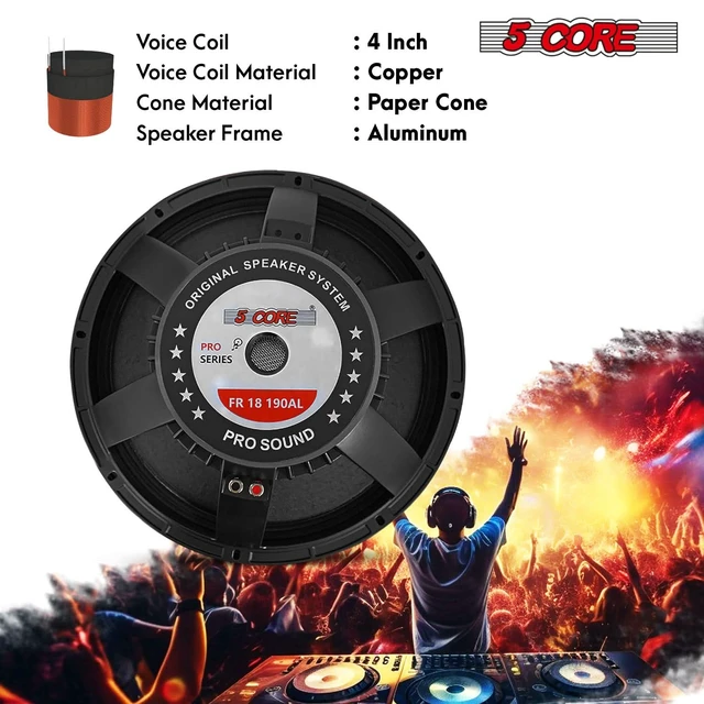 Alt view image 6 of 7 - 5Core 18" Subwoofer Speaker 600W RMS 8Ohm Replacement Audio PA DJ Sub Woofer