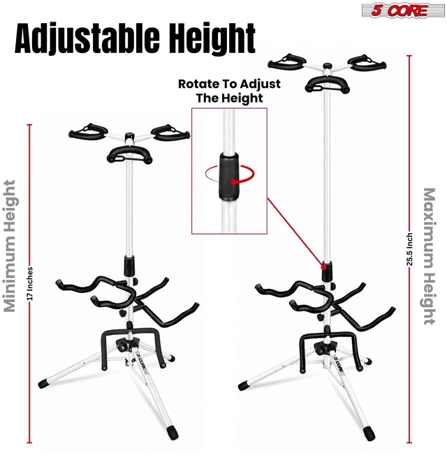 Alt view image 2 of 7 - 5 Core Triple Guitar Stand Floor w Foam Arms for Acoustic Electric Bass Guitars