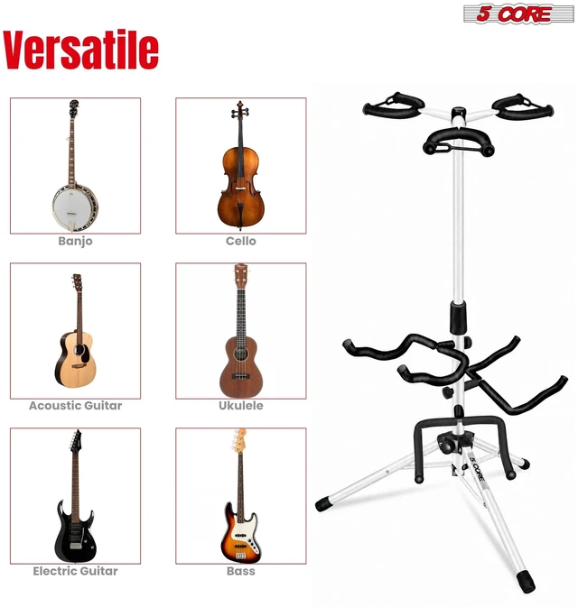 Alt view image 5 of 7 - 5 Core Triple Guitar Stand Floor w Foam Arms for Acoustic Electric Bass Guitars