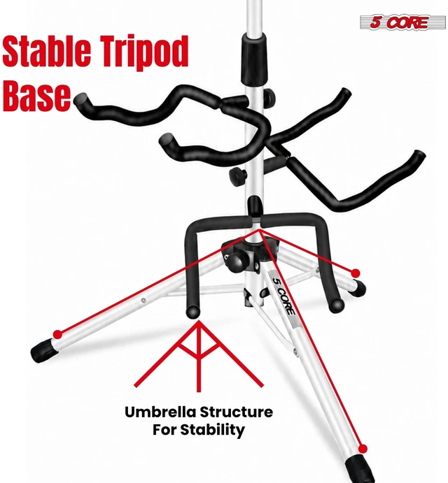 Alt view image 7 of 7 - 5 Core Triple Guitar Stand Floor w Foam Arms for Acoustic Electric Bass Guitars