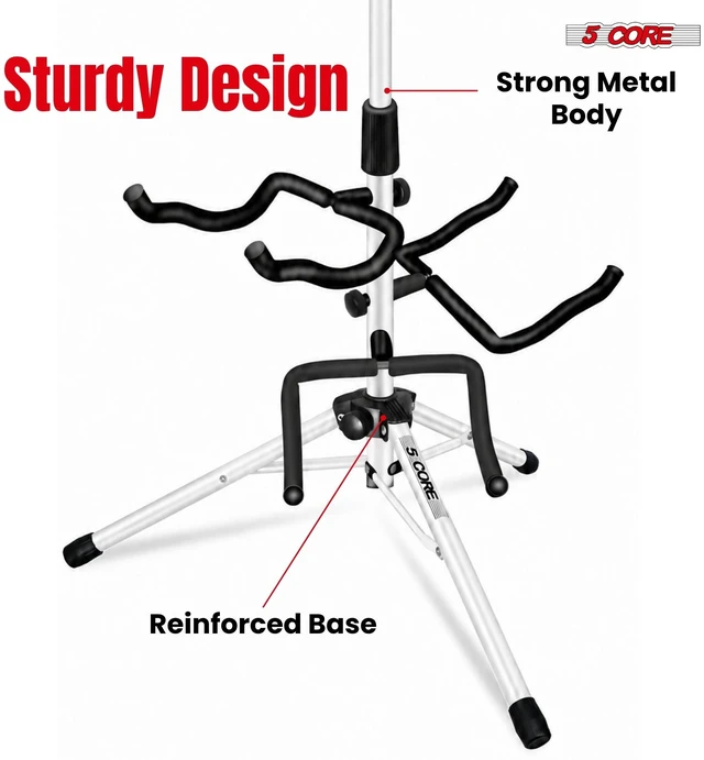 Alt view image 6 of 7 - 5 Core Triple Guitar Stand Floor w Foam Arms for Acoustic Electric Bass Guitars
