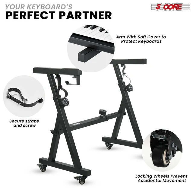 Alt view image 5 of 7 - 5Core Keyboard Stand Adjustable Height 36.5" Width 32.5 Electric Piano Riser