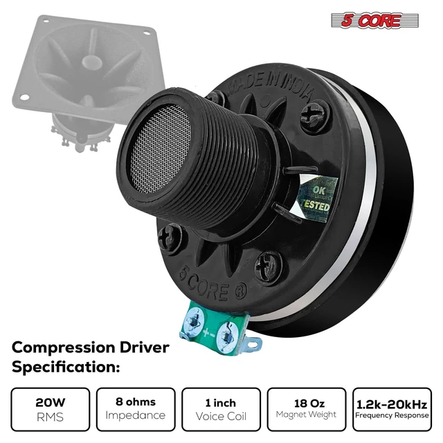 Alt view image 2 of 8 - 5 CORE Horn Speaker Tweeter Compression Driver Phenolic Diaphragm 1" Inch VC 8 Ohm 200W PMPO Screw On Throat Twist Tweeters High Frequency Car Pro Audio - 5C-D26