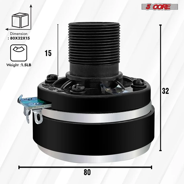 Alt view image 3 of 8 - 5 CORE Horn Speaker Tweeter Compression Driver Phenolic Diaphragm 1" Inch VC 8 Ohm 200W PMPO Screw On Throat Twist Tweeters High Frequency Car Pro Audio - 5C-D26
