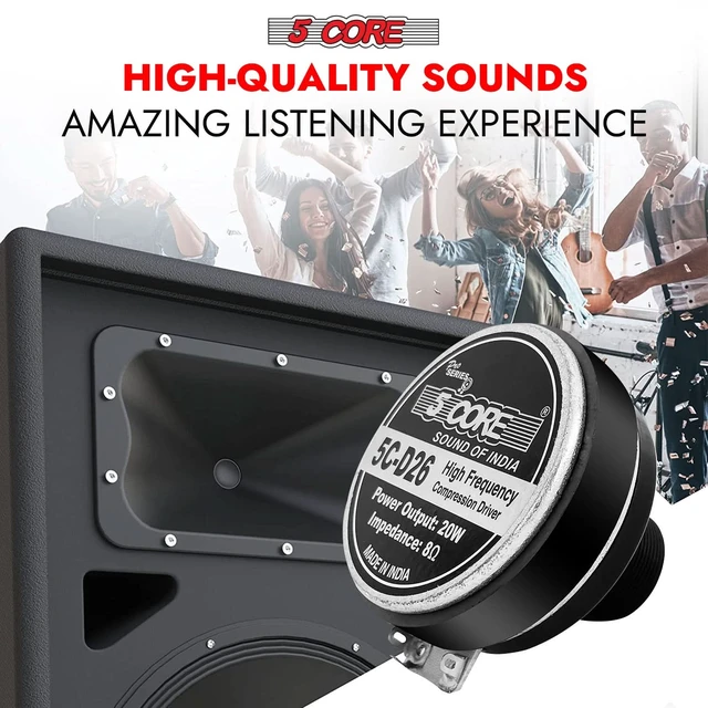 Alt view image 5 of 8 - 5 CORE Horn Speaker Tweeter Compression Driver Phenolic Diaphragm 1" Inch VC 8 Ohm 200W PMPO Screw On Throat Twist Tweeters High Frequency Car Pro Audio - 5C-D26