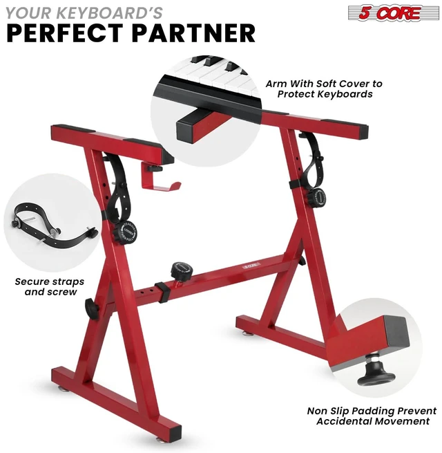 Alt view image 5 of 7 - 5Core Keyboard Stand Adjustable Height 34.5" Width 32.5 Electric Piano Riser