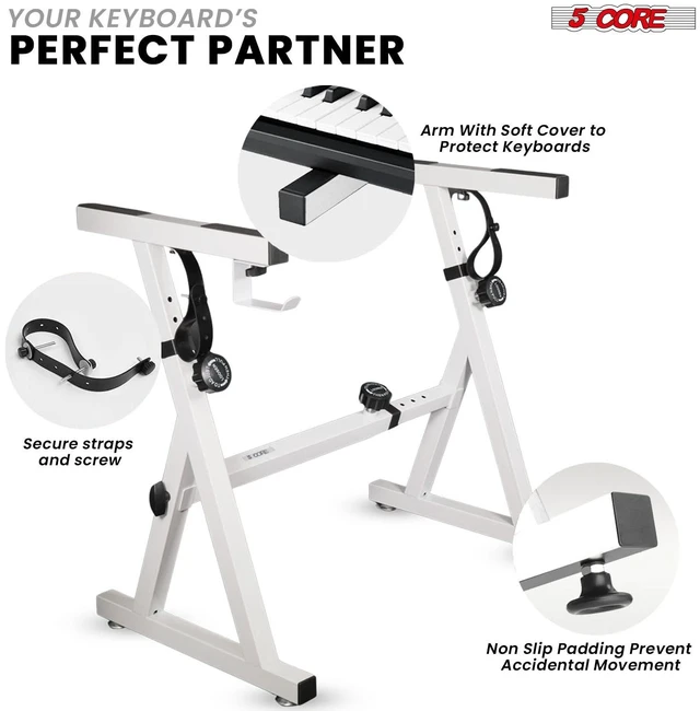 Alt view image 4 of 7 - 5Core Keyboard Stand Adjustable Height 34.5" Width 32.5 Electric Piano Riser