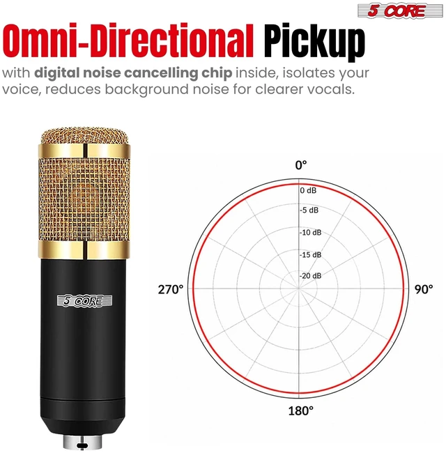 Alt view image 2 of 7 - 5 Core Podcast Equipment Bundle w Condenser Mic Voice Changer Audio Mixer