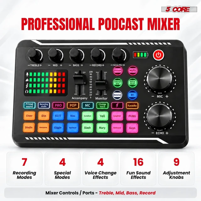 Alt view image 3 of 7 - 5 Core Podcast Equipment Bundle w Condenser Mic Voice Changer Audio Mixer Pair