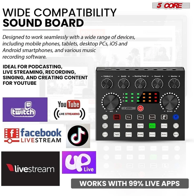 Alt view image 3 of 7 - 5 Core Podcast Equipment Bundle w Condenser Mic Voice Changer Audio Mixer