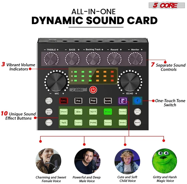Alt view image 7 of 7 - 5 Core Podcast Equipment Bundle w Condenser Mic Voice Changer Audio Mixer