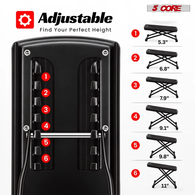 Alt view image 2 of 7 - 5Core Guitar Foot Stool Height Adjustable Folding Leg Rest Classical Footrest