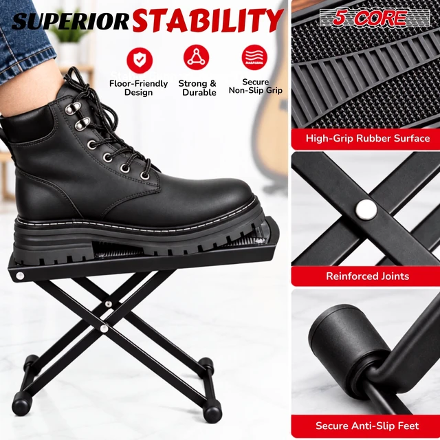 Alt view image 3 of 7 - 5Core Guitar Foot Stool Height Adjustable Folding Leg Rest Classical Footrest