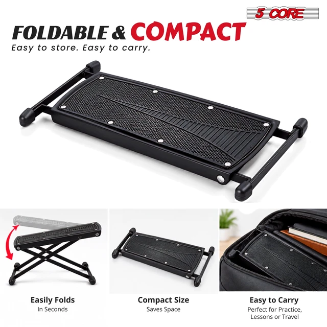 Alt view image 4 of 7 - 5Core Guitar Foot Stool Height Adjustable Folding Leg Rest Classical Footrest
