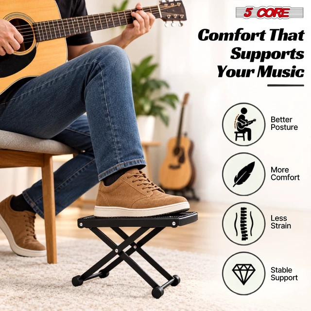 Alt view image 6 of 7 - 5Core Guitar Foot Stool Height Adjustable Folding Leg Rest Classical Footrest