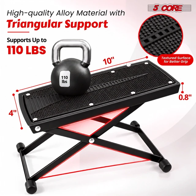 Alt view image 7 of 7 - 5Core Guitar Foot Stool Height Adjustable Folding Leg Rest Classical Footrest