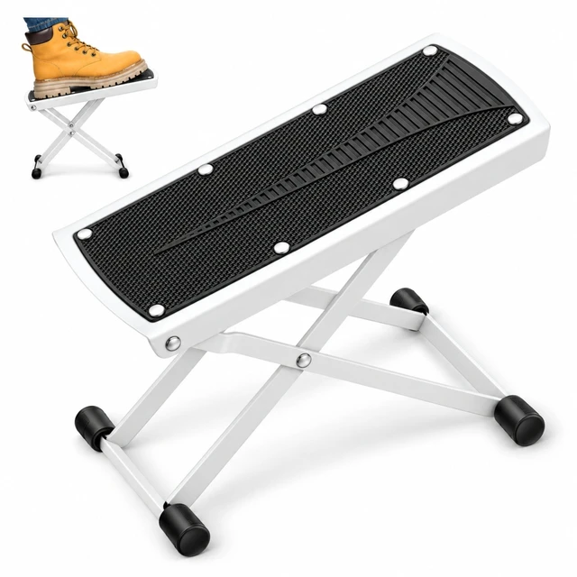 Main image of 5 Core Guitar Foot Stool Metal 6-Level Adjustable Folding Leg Rest White