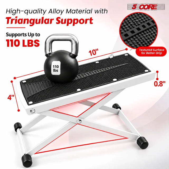 Alt view image 3 of 7 - 5 Core Guitar Foot Stool Metal 6-Level Adjustable Folding Leg Rest White