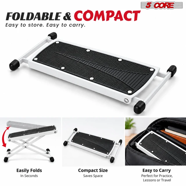 Alt view image 5 of 7 - 5 Core Guitar Foot Stool Metal 6-Level Adjustable Folding Leg Rest White