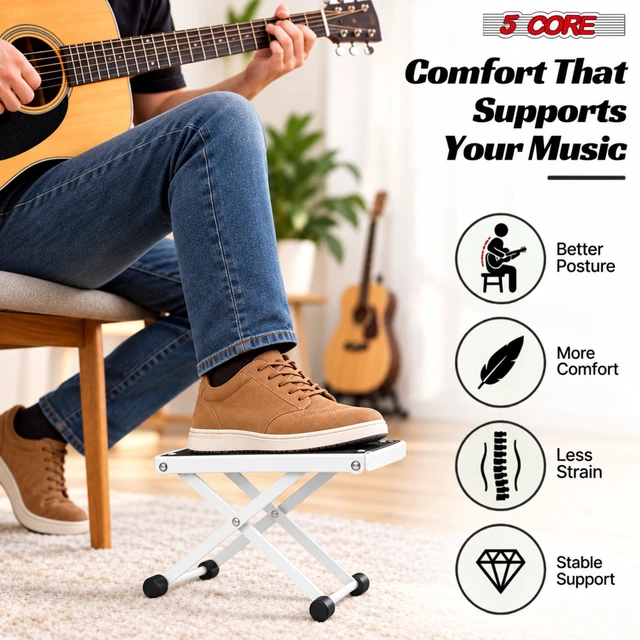 Alt view image 7 of 7 - 5 Core Guitar Foot Stool Metal 6-Level Adjustable Folding Leg Rest White