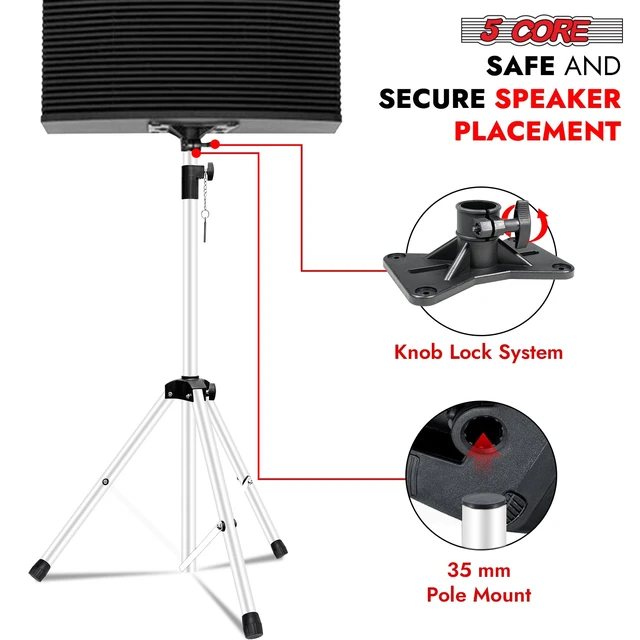 Alt view image 4 of 7 - 5 Core Speaker Stand Tripod Pair Adjustable PA DJ Universal Pole Mount