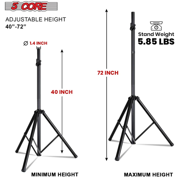 Alt view image 3 of 7 - 5 Core Speaker Stand Adjustable PA DJ Tripod Stands w 35mm Pole 132 Lbs Capacity