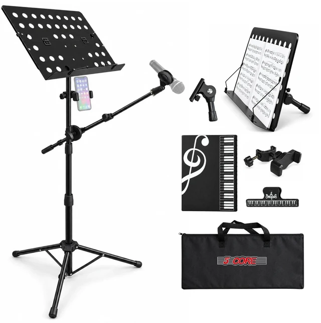 Main image of 5Core Music Stand Height Adjustable Desktop Book Stands w Mic Mobile Holder