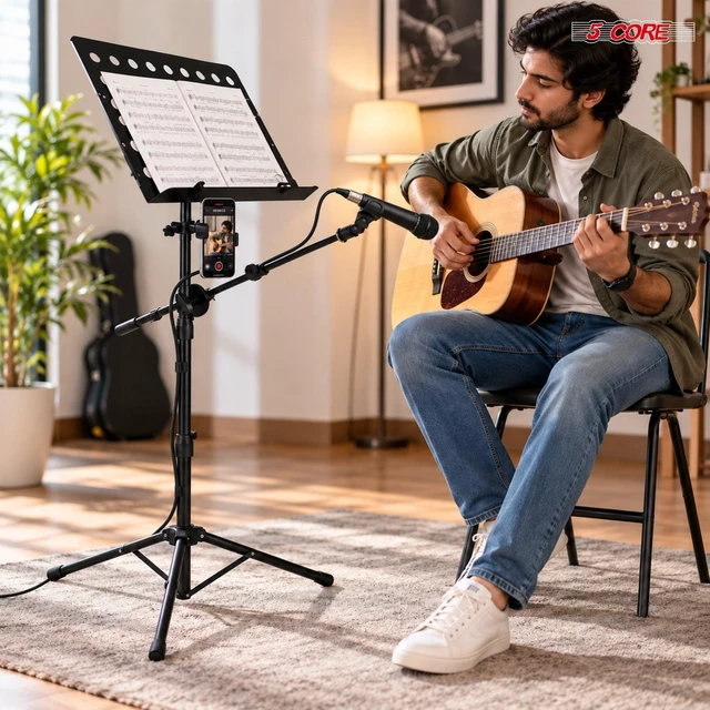 Alt view image 7 of 7 - 5Core Music Stand Height Adjustable Desktop Book Stands w Mic Mobile Holder