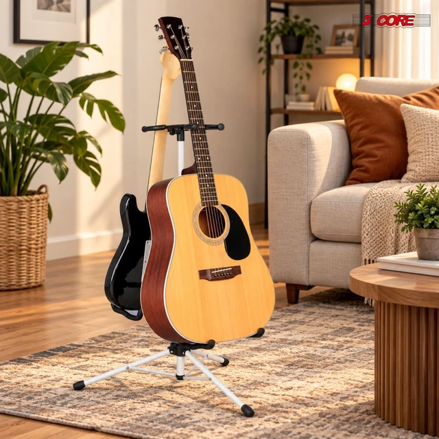 Alt view image 5 of 7 - 5CORE Dual Guitar Stand Floor Adjustbale for Acoustic/Electric/Bass/Banjo