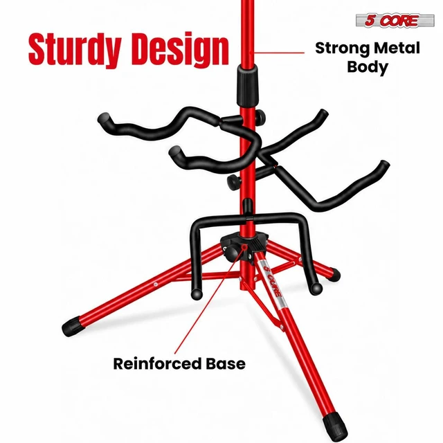 Alt view image 5 of 7 - 5CORE Triple Guitar Stand Floor Adjustbale for Acoustic/ Electric/ Bass/ Banjo