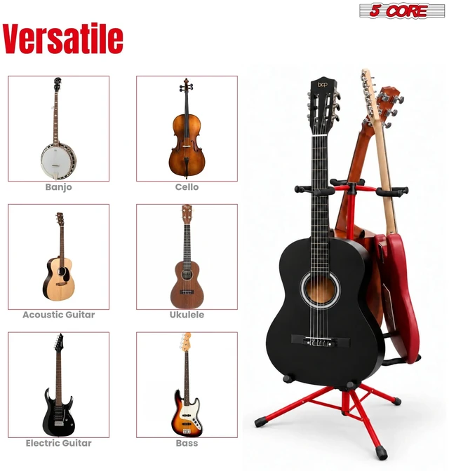 Alt view image 3 of 7 - 5CORE Triple Guitar Stand Floor Adjustbale for Acoustic/ Electric/ Bass/ Banjo