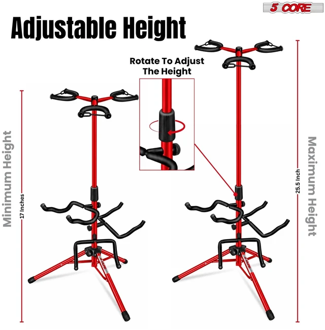 Alt view image 2 of 7 - 5CORE Triple Guitar Stand Floor Adjustbale for Acoustic/ Electric/ Bass/ Banjo