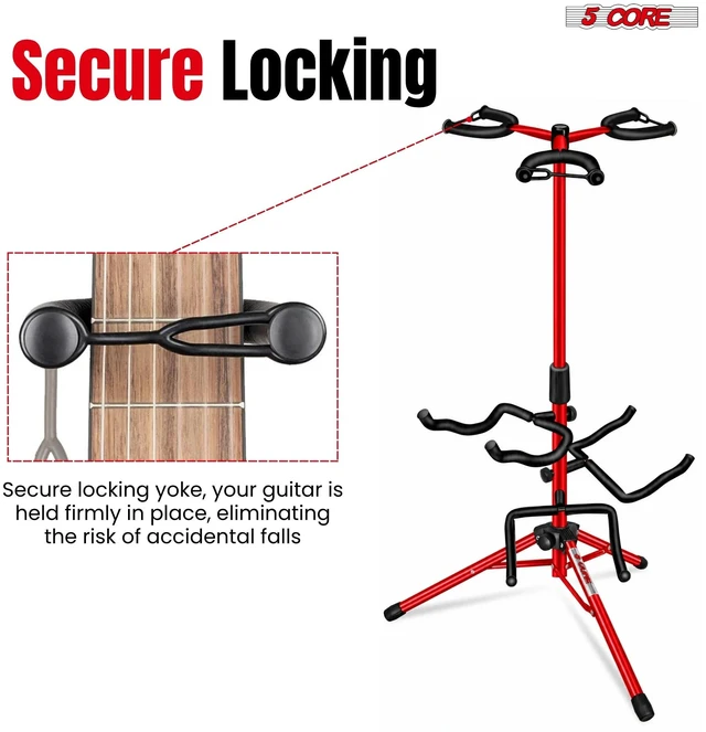 Alt view image 7 of 7 - 5CORE Triple Guitar Stand Floor Adjustbale for Acoustic/ Electric/ Bass/ Banjo