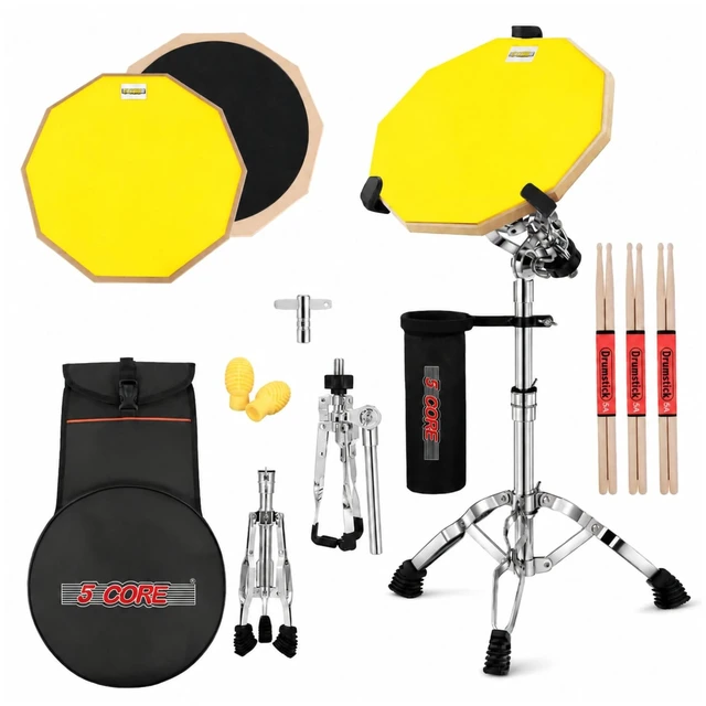 Alt view image 2 of 7 - 5 Core Drum Practice Pad Set 12" Snare Drumming Stand 2 Sided Drummer Kit