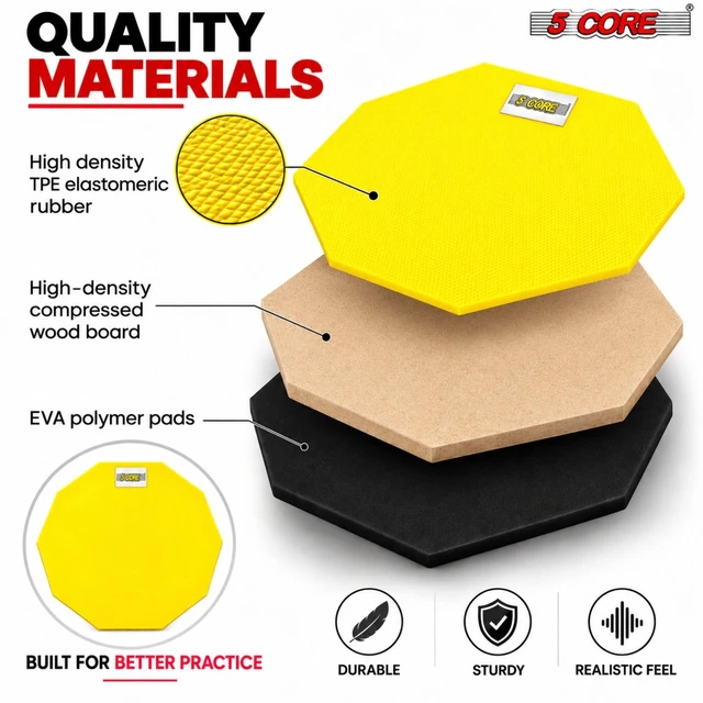 Alt view image 6 of 7 - 5 Core Drum Practice Pad Set 12" Snare Drumming Stand 2 Sided Drummer Kit
