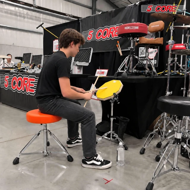 Alt view image 7 of 7 - 5 Core Drum Practice Pad Set 12" Snare Drumming Stand 2 Sided Drummer Kit