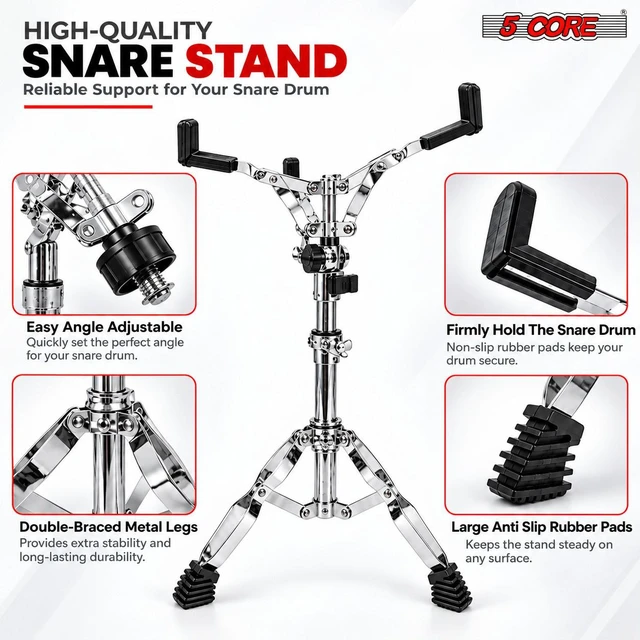 Alt view image 3 of 7 - 5 Core Drum Practice Pad Set 12" Snare Drumming Stand 2 Sided Drummer Kit