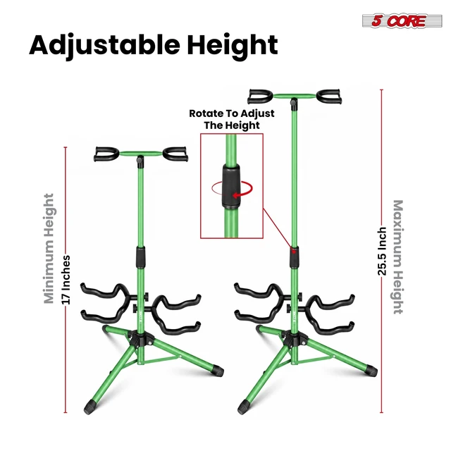 Alt view image 2 of 7 - 5 Core Guitar Stand Adjustable Double Guitars Stands Floor w Neck Holder for Acoustic Electric Bass
