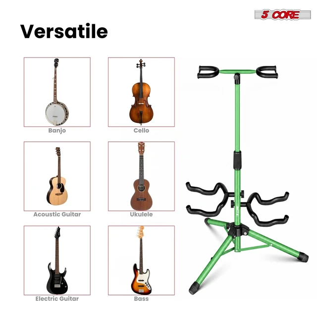 Alt view image 3 of 7 - 5 Core Guitar Stand Adjustable Double Guitars Stands Floor w Neck Holder for Acoustic Electric Bass