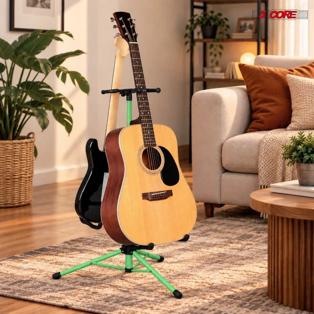 Alt view image 6 of 7 - 5 Core Guitar Stand Adjustable Double Guitars Stands Floor w Neck Holder for Acoustic Electric Bass