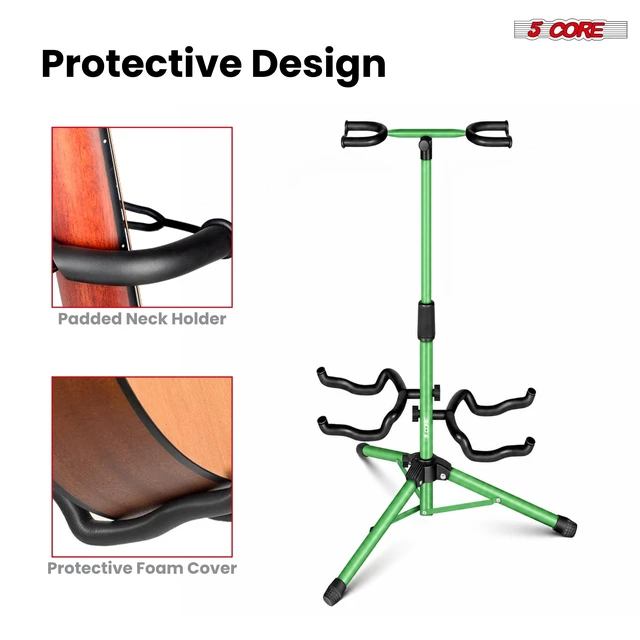 Alt view image 4 of 7 - 5 Core Guitar Stand Adjustable Double Guitars Stands Floor w Neck Holder for Acoustic Electric Bass