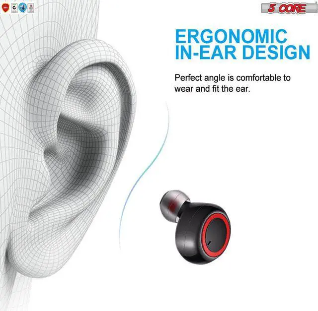 Alt view image 3 of 17 - 5 Core Wireless Ear Buds  Mini Bluetooth Noise Cancelling Earbud Headphones 32 Hours Playtime IPX8