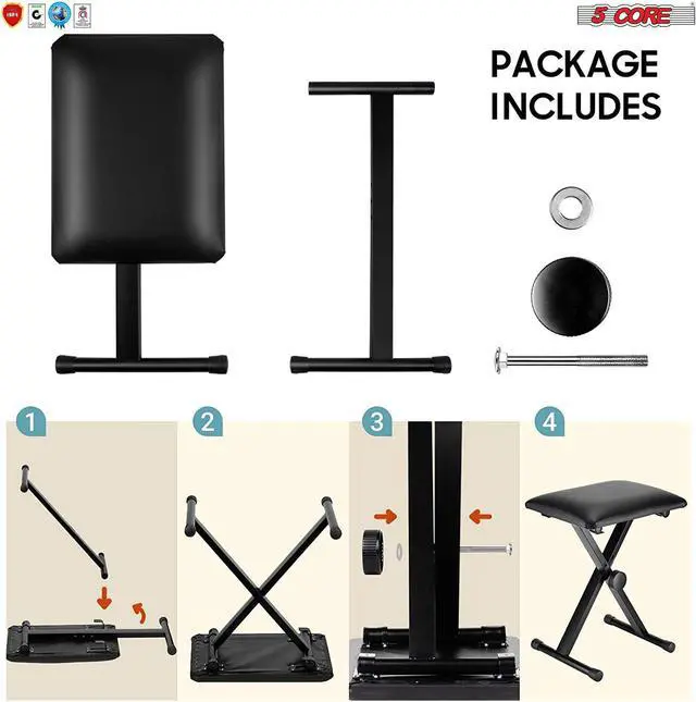 Alt view image 2 of 7 - 5 Core Premium Adjustable Padded Keyboard X-Style Bench Portable Foldable Piano Keyboard Stool Extra Thick Padded Chair 4 Non-Slip Rubber Feet , Thick Foam Cushion, Black No Installation Needed DS 02