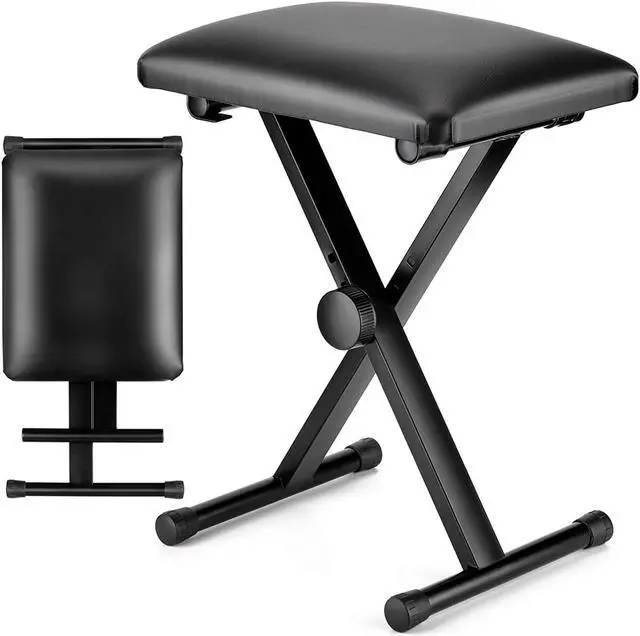 Main image of 5 Core Premium Adjustable Padded Keyboard X-Style Bench Portable Foldable Piano Keyboard Stool Extra Thick Padded Chair 4 Non-Slip Rubber Feet , Thick Foam Cushion, Black No Installation Needed DS 02