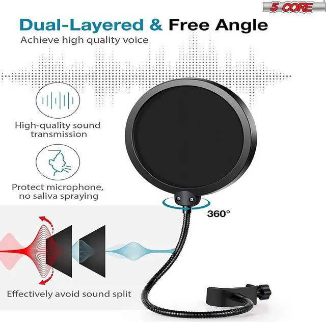 Alt view image 4 of 7 - 5 Core Inc. Professional Microphone Stand with Pop Filter Heavy Duty Microphone Suspension Scissor Arm Stand and Windscreen Mask Shield 5 Core RM STND 2 (with Pop Filter & Metal SMH)